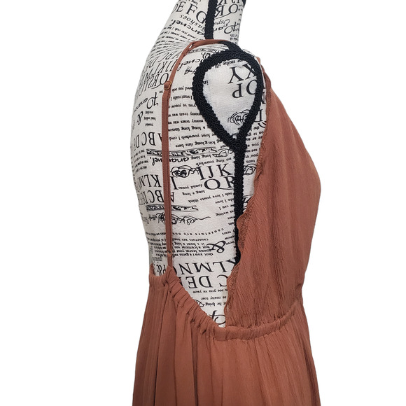 Wishlist Apparel Brown Maxi Dress Strappy Open Back Deep V Neck Flowy Large - Picture 4 of 14